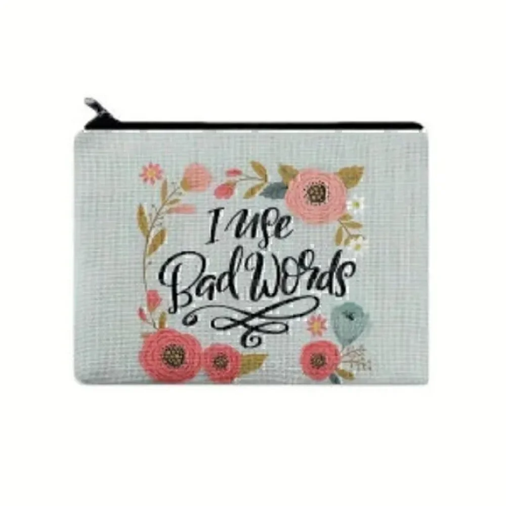 Flower Letters Print Cosmetic Bag, Portable Zipper Coin & Pencil Storage Bag